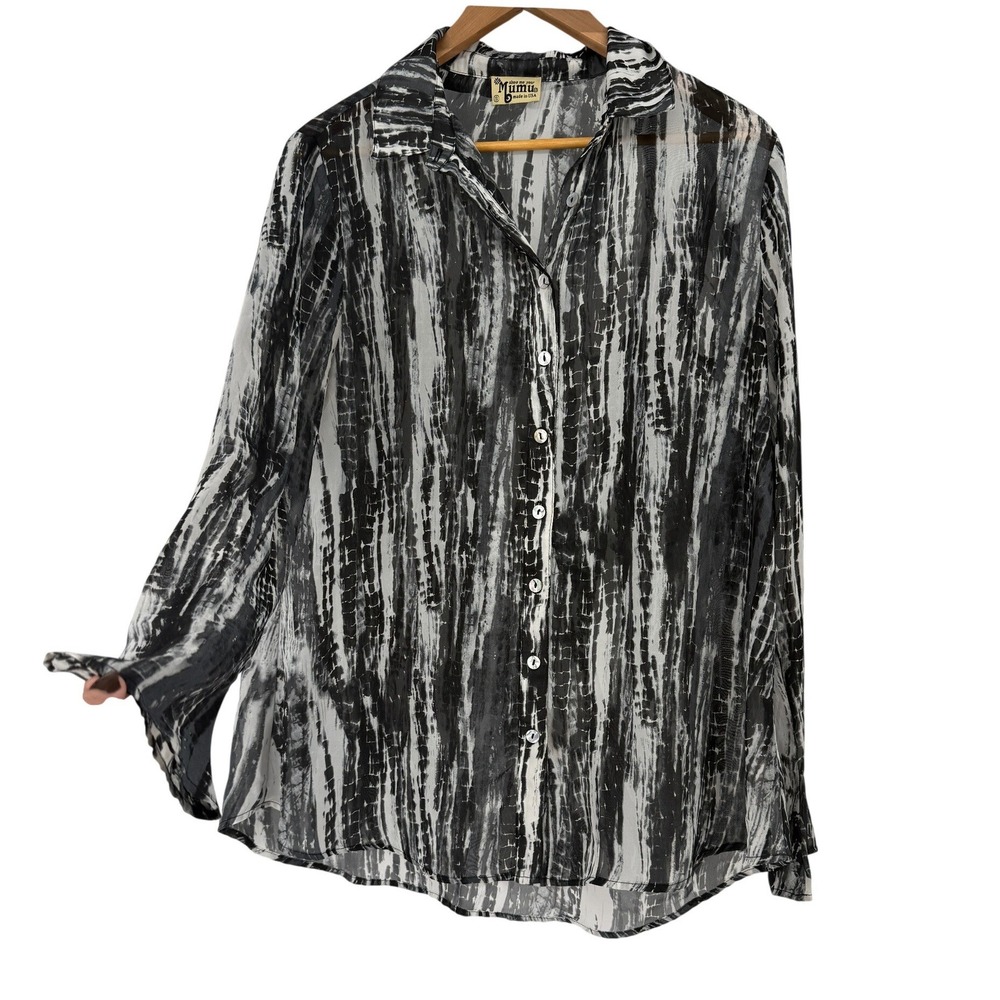 Show Me Your Mumu Womens Small Black White Tie Dye Button Down Shirt Made in USA - Picture 5 of 5